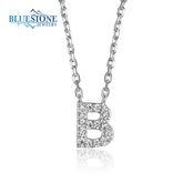 Silver "B" Initial Necklace with CZ- 18"